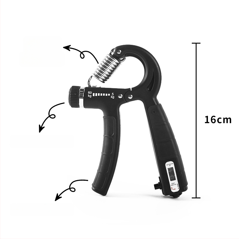 Állítható gumírozott fogás-erősítő, hordozható, ellenállás 5–60 kg, PP+TPE
