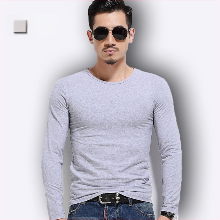 Pánske tričko s dlhými rukávmi, slim-fit, casual štýl, polyesterová tkanina, jednofarebný vzor