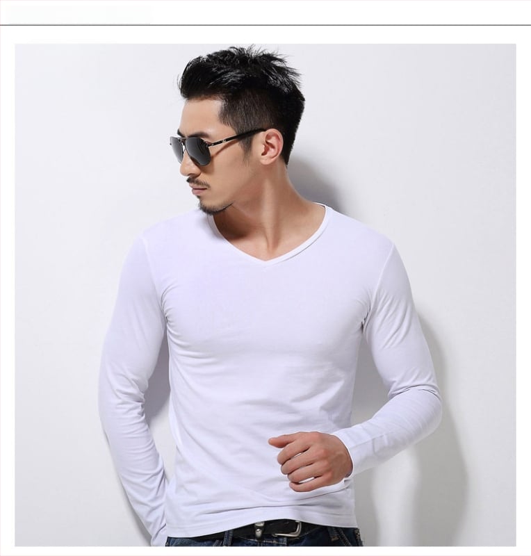 Pánske tričko s dlhými rukávmi, slim-fit, casual štýl, polyesterová tkanina, jednofarebný vzor