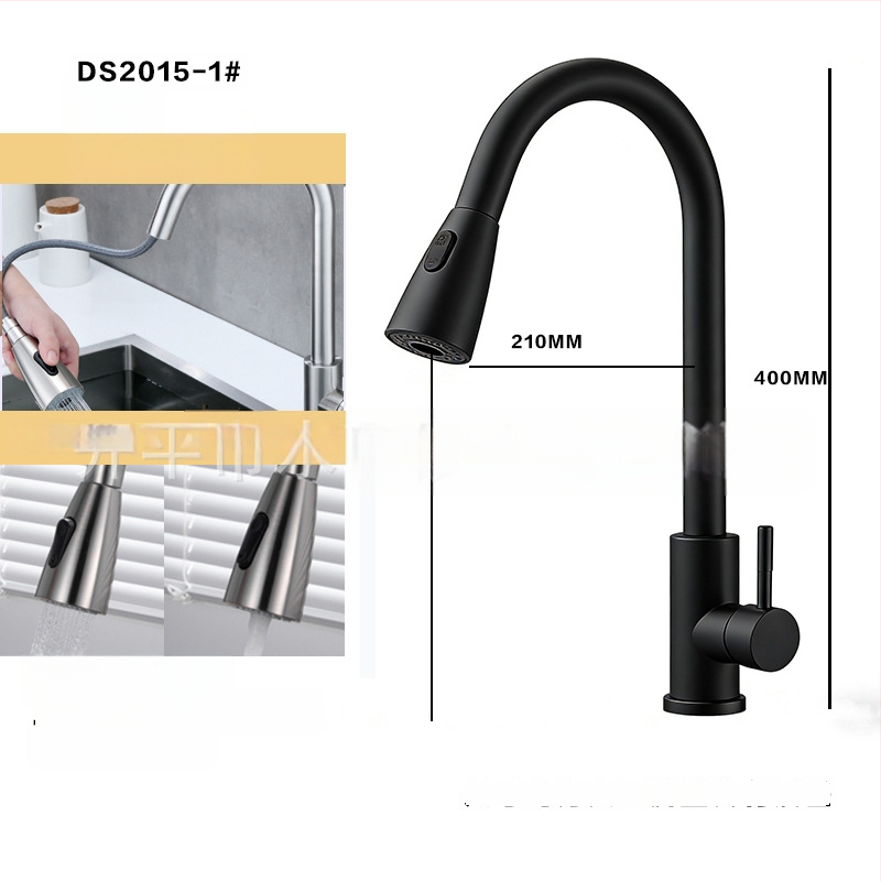 Kuchynský kohút s ťahacím výtokom z 304 nerezovej ocele, horúca a studená voda, otočný výtok, model A-102, vstup 1/2in