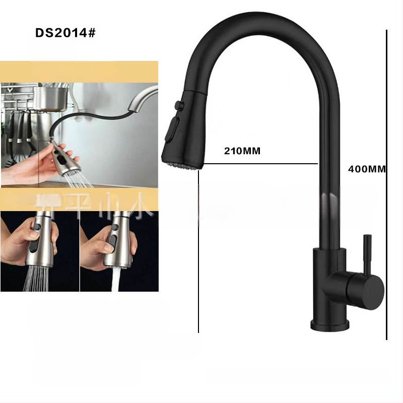 Kuchynský kohút s ťahacím výtokom z 304 nerezovej ocele, horúca a studená voda, otočný výtok, model A-102, vstup 1/2in