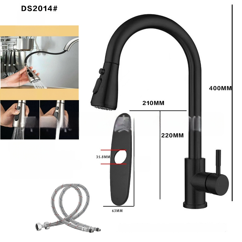 Kuchynský kohút s ťahacím výtokom z 304 nerezovej ocele, horúca a studená voda, otočný výtok, model A-102, vstup 1/2in