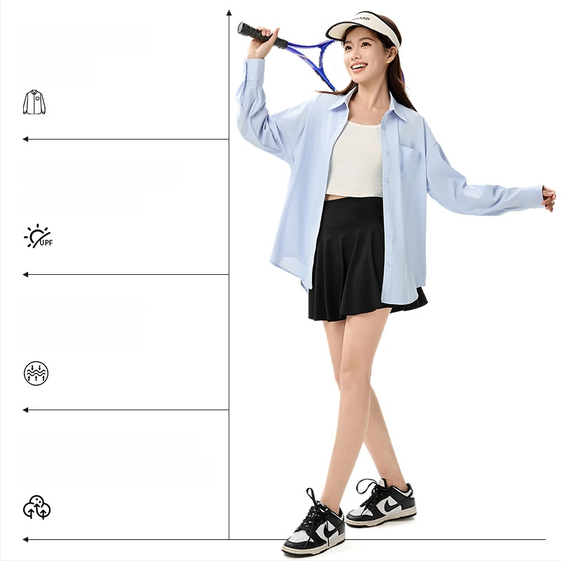 Bluza de protecție solară UPF50+ pentru femei, din nailon/poliamid cu elastan, material Ice Silk răcoritor, croială lejeră, mâneci lungi, subțire, culoare solidă, stil casual japonez-coreean