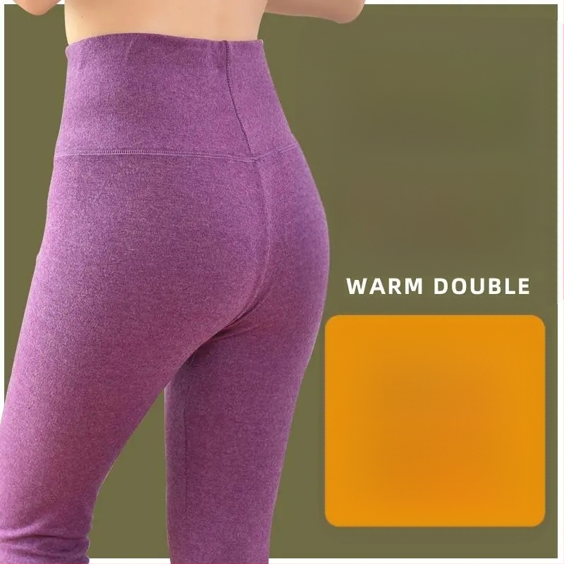 Pantaloni lungi din velur dublu pentru încălzire, talie înaltă, 90-95% poliester