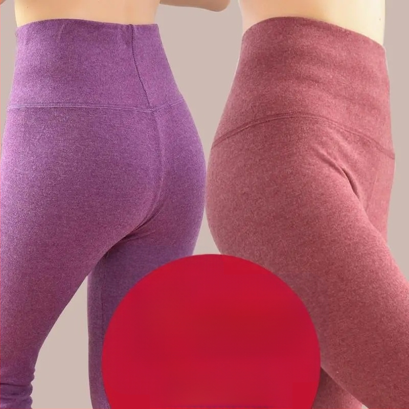 Pantaloni lungi din velur dublu pentru încălzire, talie înaltă, 90-95% poliester