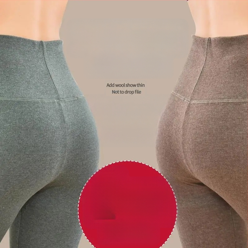 Pantaloni lungi din velur dublu pentru încălzire, talie înaltă, 90-95% poliester