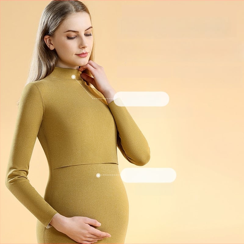 Θερμικό σετ πιτζάμας εγκυμοσύνης, με βελούδινο εσωτερικό, χωρίς ραφές για θηλασμό, μακριά μανίκια, παχύ πολυεστέρα, φθινόπωρο–χειμώνας