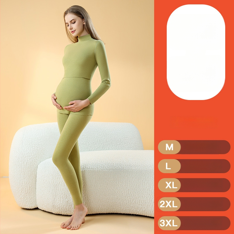 Θερμικό σετ πιτζάμας εγκυμοσύνης, με βελούδινο εσωτερικό, χωρίς ραφές για θηλασμό, μακριά μανίκια, παχύ πολυεστέρα, φθινόπωρο–χειμώνας