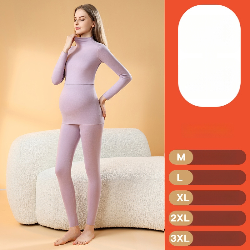 Θερμικό σετ πιτζάμας εγκυμοσύνης, με βελούδινο εσωτερικό, χωρίς ραφές για θηλασμό, μακριά μανίκια, παχύ πολυεστέρα, φθινόπωρο–χειμώνας