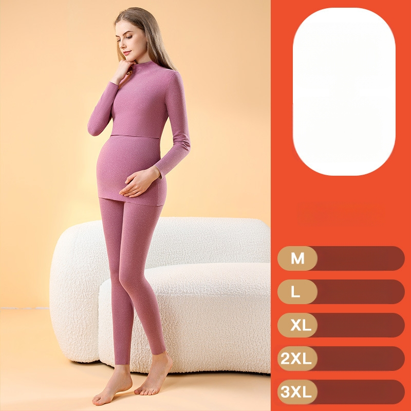 Θερμικό σετ πιτζάμας εγκυμοσύνης, με βελούδινο εσωτερικό, χωρίς ραφές για θηλασμό, μακριά μανίκια, παχύ πολυεστέρα, φθινόπωρο–χειμώνας