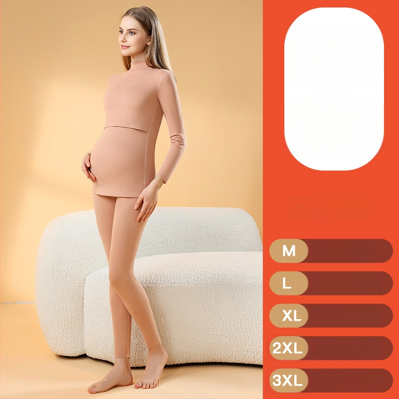 Θερμικό σετ πιτζάμας εγκυμοσύνης, με βελούδινο εσωτερικό, χωρίς ραφές για θηλασμό, μακριά μανίκια, παχύ πολυεστέρα, φθινόπωρο–χειμώνας