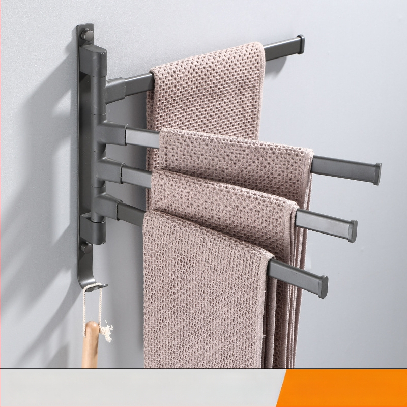 Fali fúrás nélküli, 3-szintes törölközőtartó alumíniumötvözetből, sütőbe égetett bevonattal, forgatható (teher 10 kg-ig)