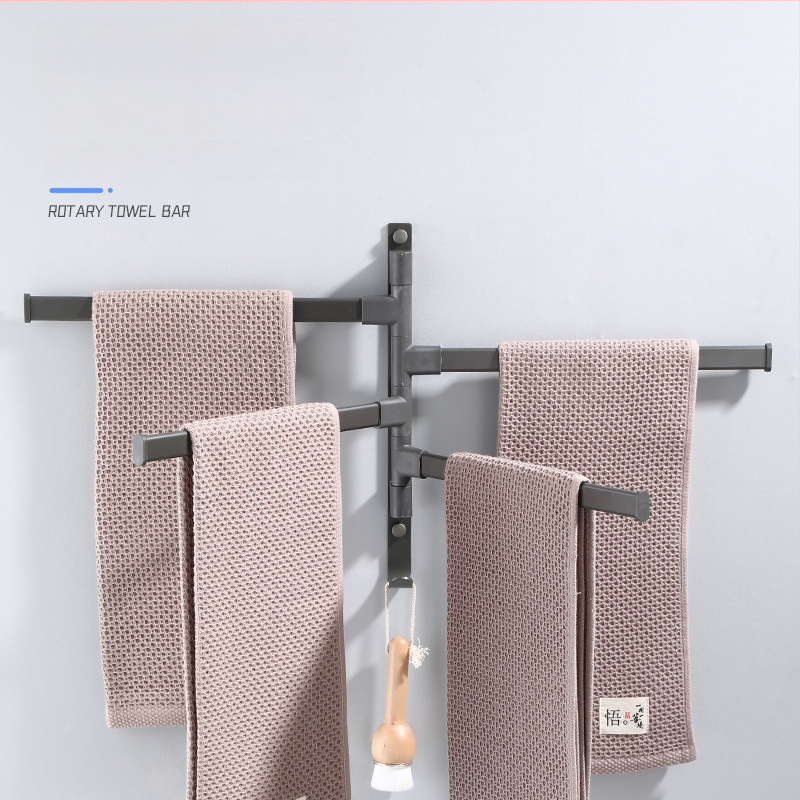 Fali fúrás nélküli, 3-szintes törölközőtartó alumíniumötvözetből, sütőbe égetett bevonattal, forgatható (teher 10 kg-ig)