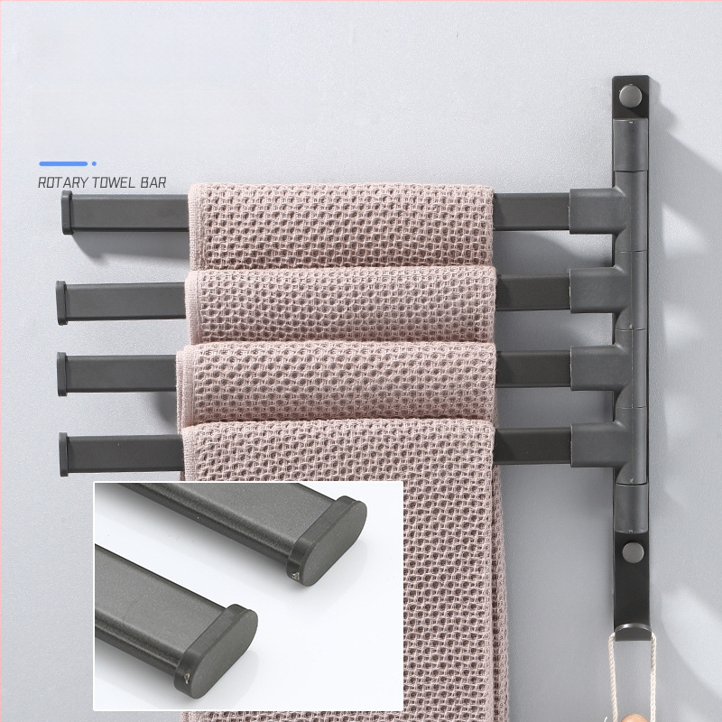 Fali fúrás nélküli, 3-szintes törölközőtartó alumíniumötvözetből, sütőbe égetett bevonattal, forgatható (teher 10 kg-ig)