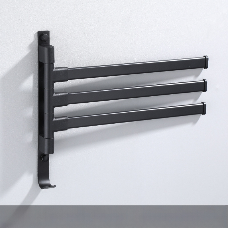 Fali fúrás nélküli, 3-szintes törölközőtartó alumíniumötvözetből, sütőbe égetett bevonattal, forgatható (teher 10 kg-ig)