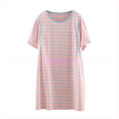 Rochie de maternitate pentru alăptat, din bumbac dungat, guler rotund, mâneci 3/4, croială A-line, lungime midi, croială lejeră