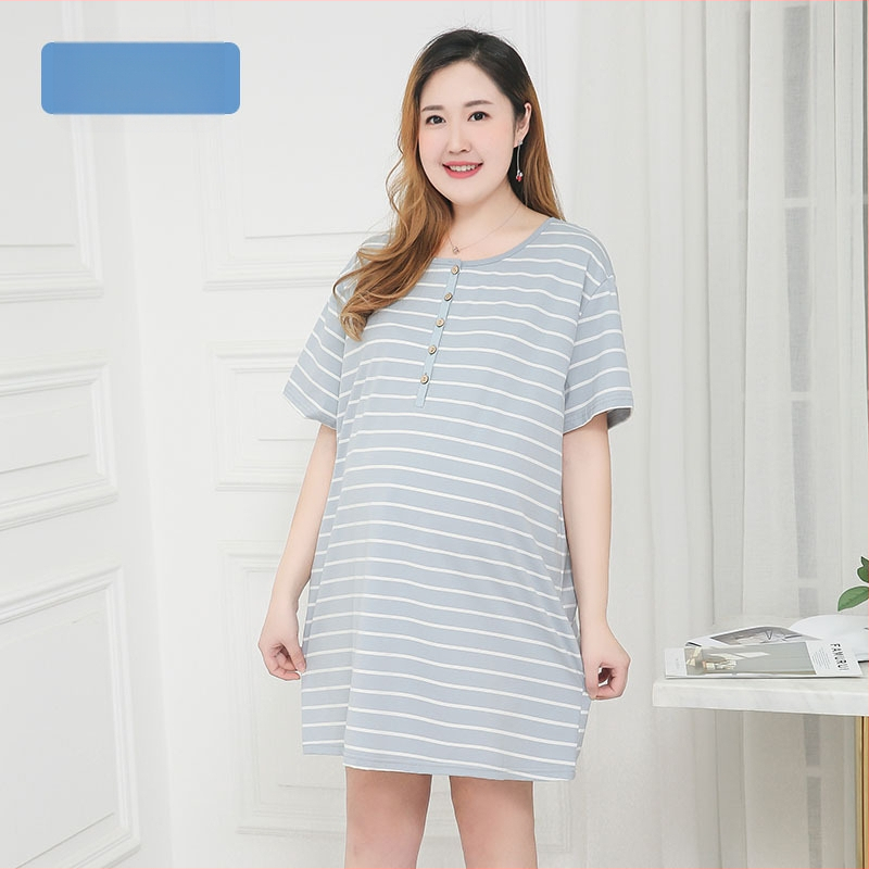 Rochie de maternitate pentru alăptat, din bumbac dungat, guler rotund, mâneci 3/4, croială A-line, lungime midi, croială lejeră