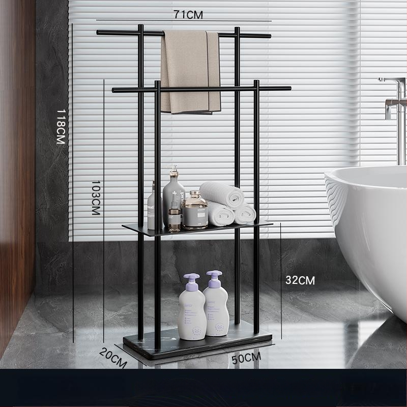 Fürdőszobai törölközőtartó padon álló, 4 rétegű, alumniumötvözet, márvány polccal, fúrás nélküli telepítés