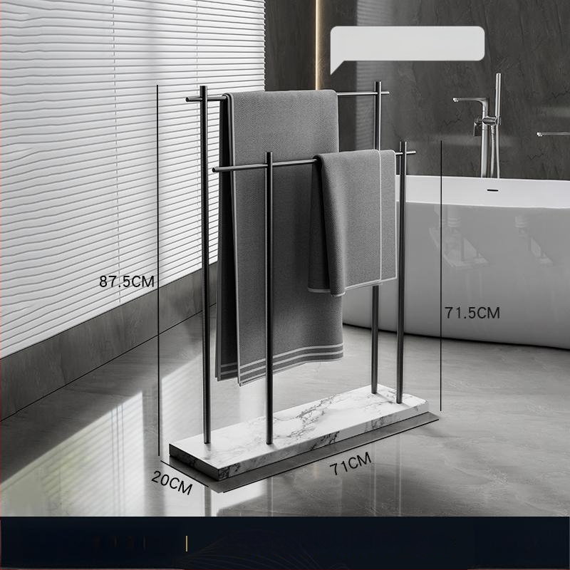 Fürdőszobai törölközőtartó padon álló, 4 rétegű, alumniumötvözet, márvány polccal, fúrás nélküli telepítés