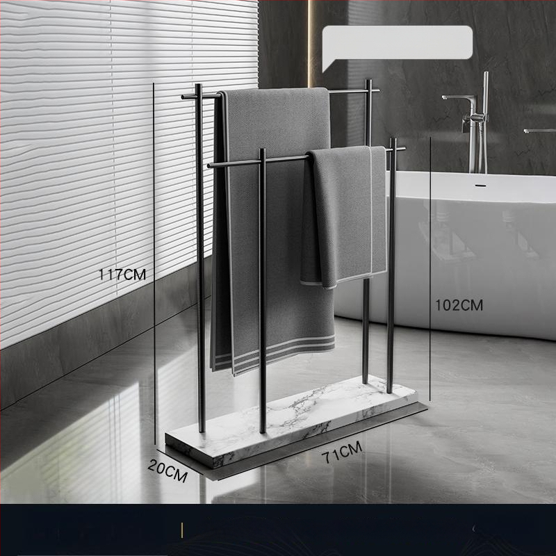 Fürdőszobai törölközőtartó padon álló, 4 rétegű, alumniumötvözet, márvány polccal, fúrás nélküli telepítés