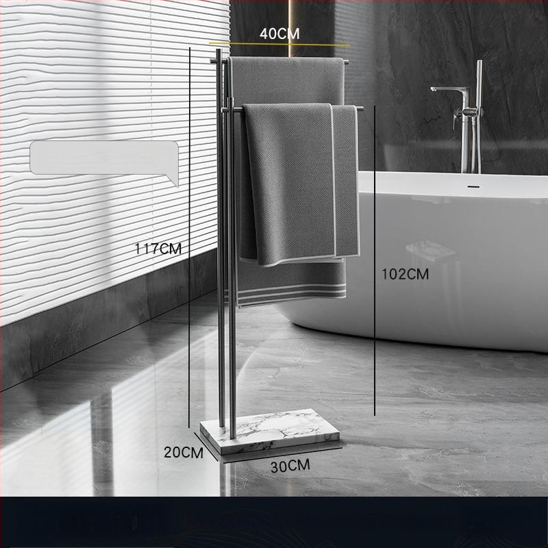 Fürdőszobai törölközőtartó padon álló, 4 rétegű, alumniumötvözet, márvány polccal, fúrás nélküli telepítés