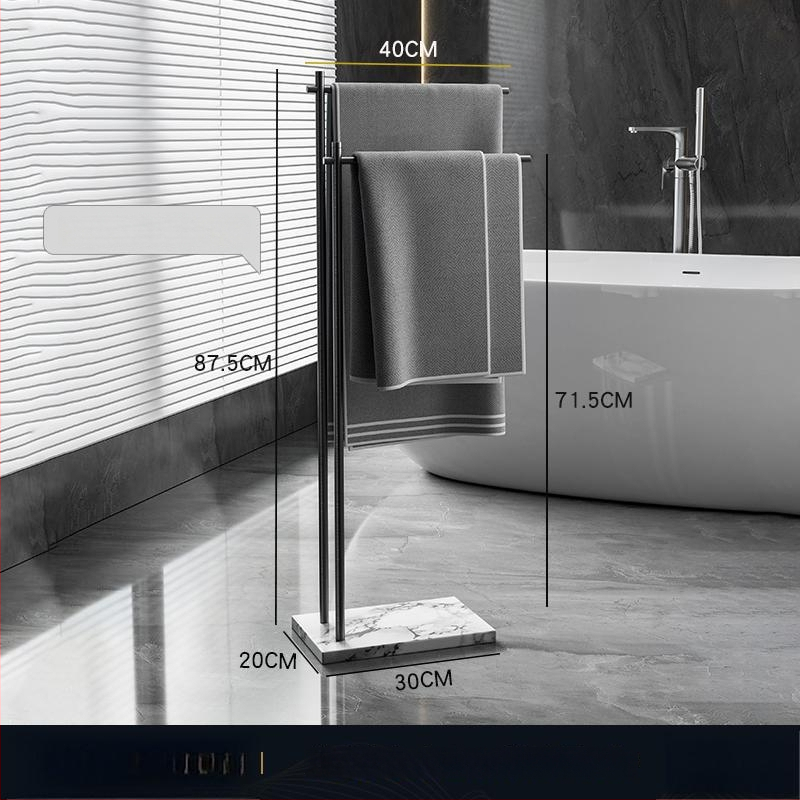 Fürdőszobai törölközőtartó padon álló, 4 rétegű, alumniumötvözet, márvány polccal, fúrás nélküli telepítés