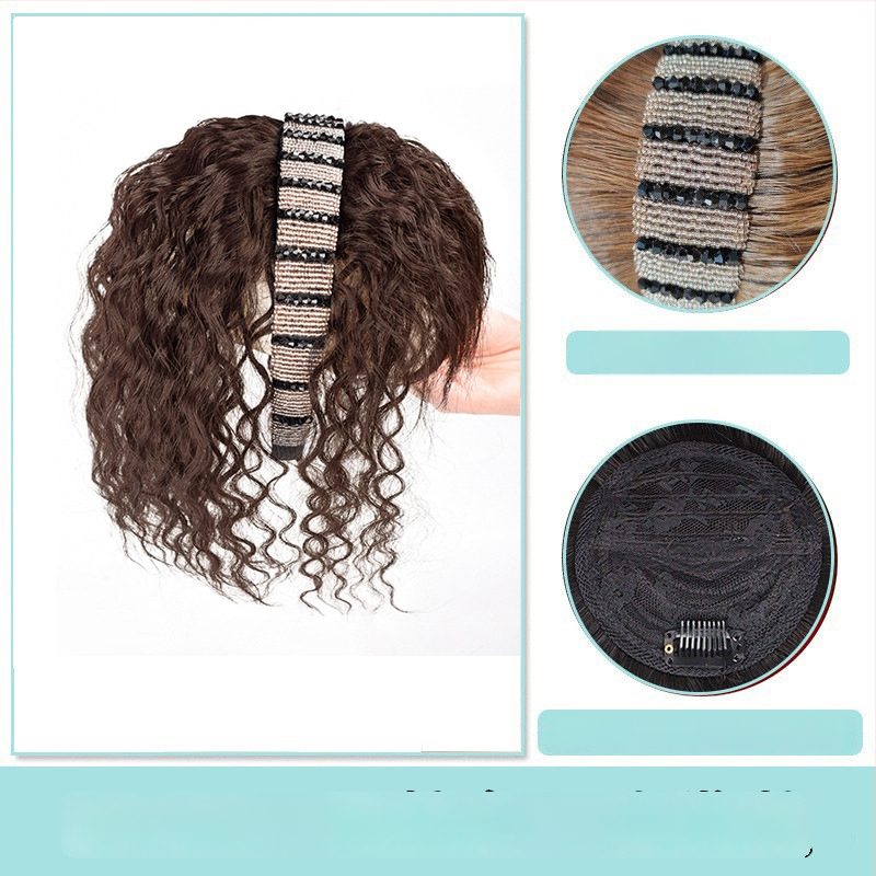 Fejkendővel és frufruval ellátott paróka, egy darabos kialakítás; széles gyémántos kristályos fejkendő; hőálló huzalból készült haj; a frufru egyenes vagy ferde; festhető és göndöríthető