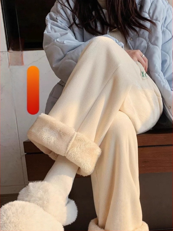 Γυναικείο παντελόνι εγκυμοσύνης για χειμώνα με στήριξη κοιλιάς, επενδυμένο με φλίς και πρόσθετη θερμότητα, υψηλή μέση και φαρδιά γραμμή, ύφασμα πολυεστέρα-ελαστάν, υψηλή ελαστικότητα