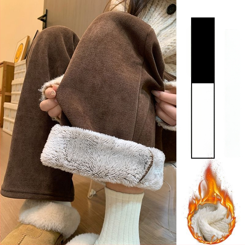 Γυναικείο παντελόνι εγκυμοσύνης για χειμώνα με στήριξη κοιλιάς, επενδυμένο με φλίς και πρόσθετη θερμότητα, υψηλή μέση και φαρδιά γραμμή, ύφασμα πολυεστέρα-ελαστάν, υψηλή ελαστικότητα