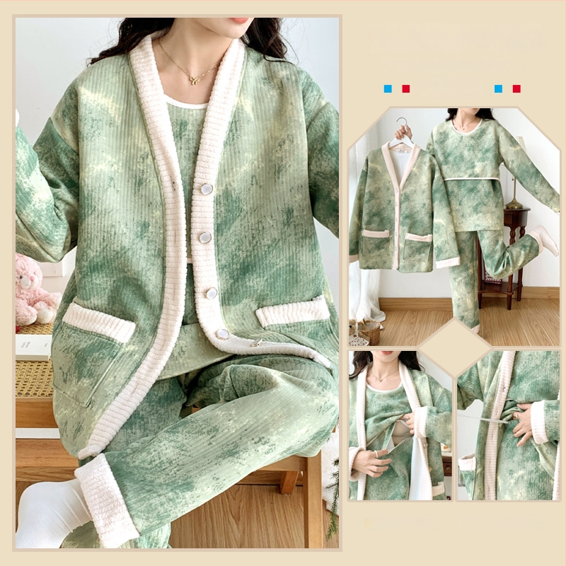 Σετ ρουχισμού μετά τον τοκετό για γαλουχία, μακρύ μανίκι, πλεκτός πολυεστέρας (95%+), εκτύπωση, φθινόπωρο 2024, ιαπωνοκορεατικό χαλαρωτικό στυλ