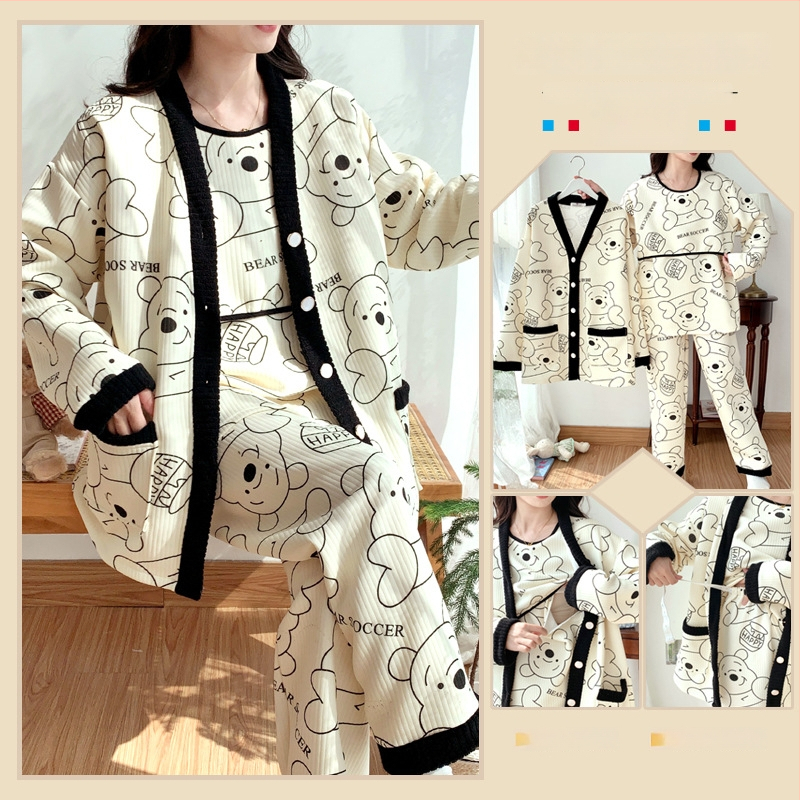 Σετ ρουχισμού μετά τον τοκετό για γαλουχία, μακρύ μανίκι, πλεκτός πολυεστέρας (95%+), εκτύπωση, φθινόπωρο 2024, ιαπωνοκορεατικό χαλαρωτικό στυλ