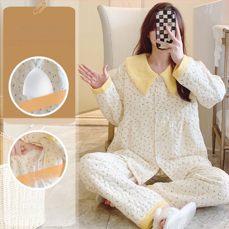 Μαιευτικό σετ πιζάμα με cardigan – Air Cotton, γιακάς πέτο, μακριά μανίκια, βαρύ ύφασμα 251–300 g/m², βαμβάκι 90–95%