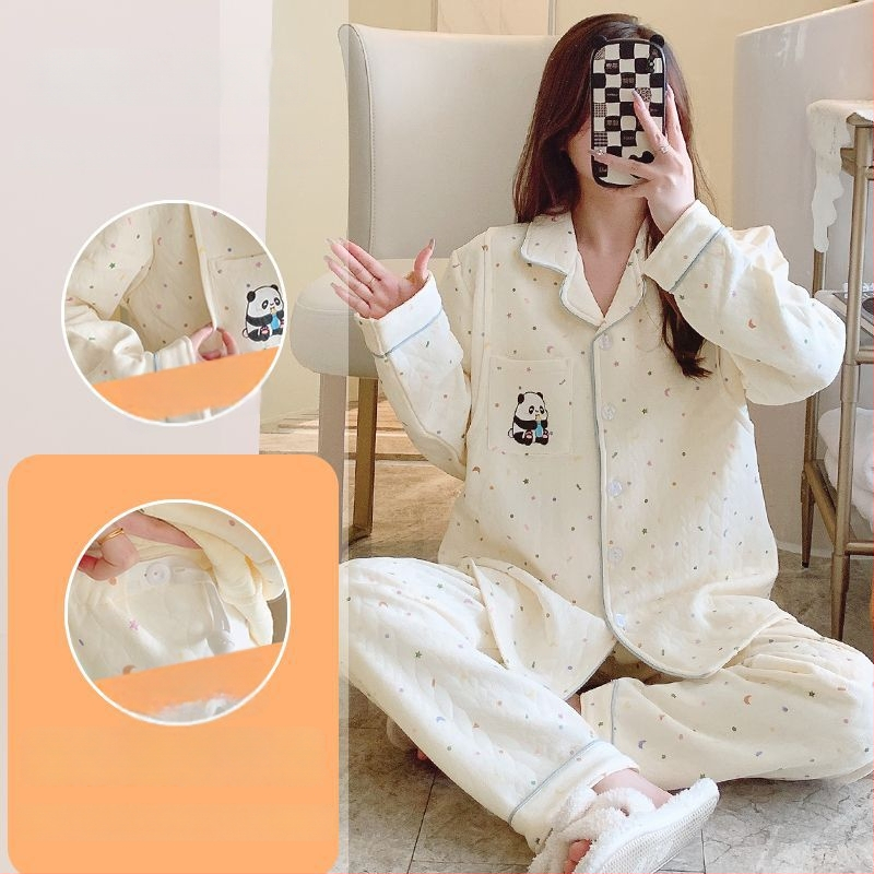 Μαιευτικό σετ πιζάμα με cardigan – Air Cotton, γιακάς πέτο, μακριά μανίκια, βαρύ ύφασμα 251–300 g/m², βαμβάκι 90–95%