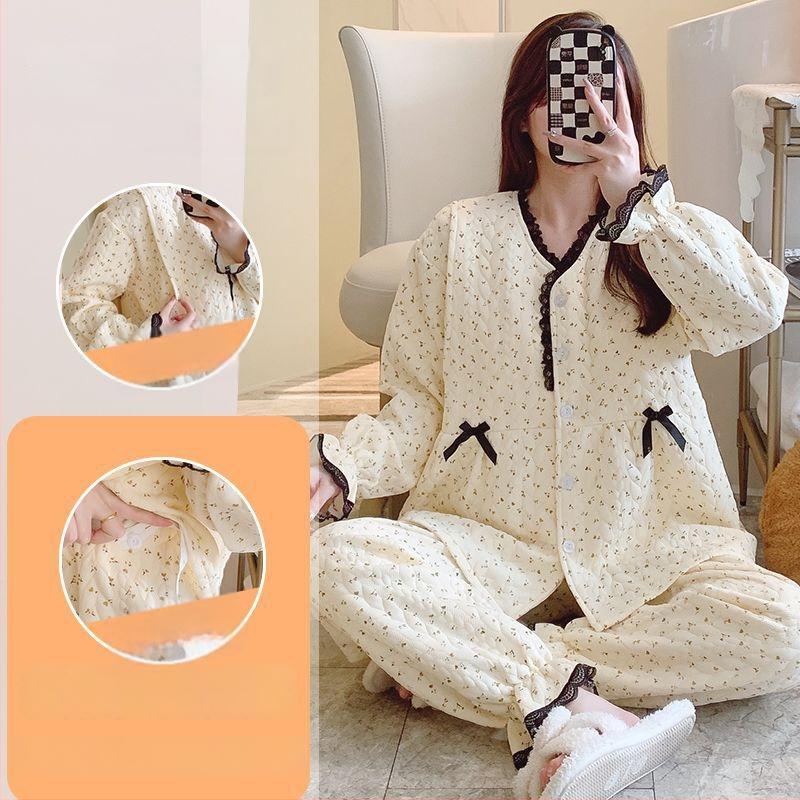 Μαιευτικό σετ πιζάμα με cardigan – Air Cotton, γιακάς πέτο, μακριά μανίκια, βαρύ ύφασμα 251–300 g/m², βαμβάκι 90–95%