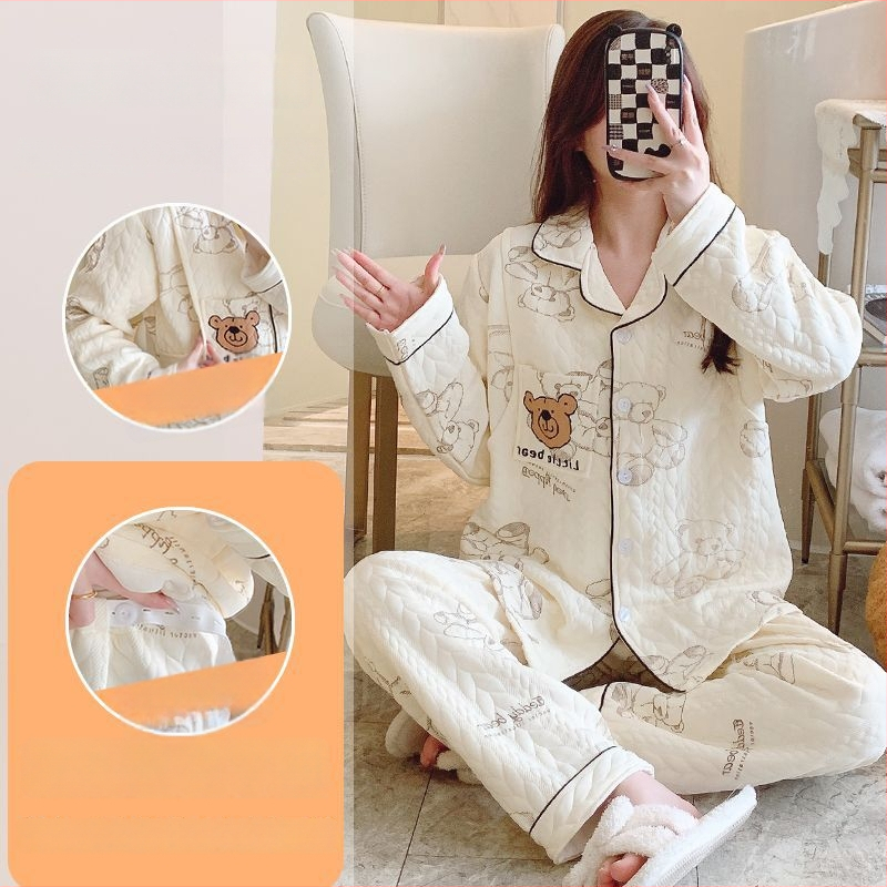 Μαιευτικό σετ πιζάμα με cardigan – Air Cotton, γιακάς πέτο, μακριά μανίκια, βαρύ ύφασμα 251–300 g/m², βαμβάκι 90–95%