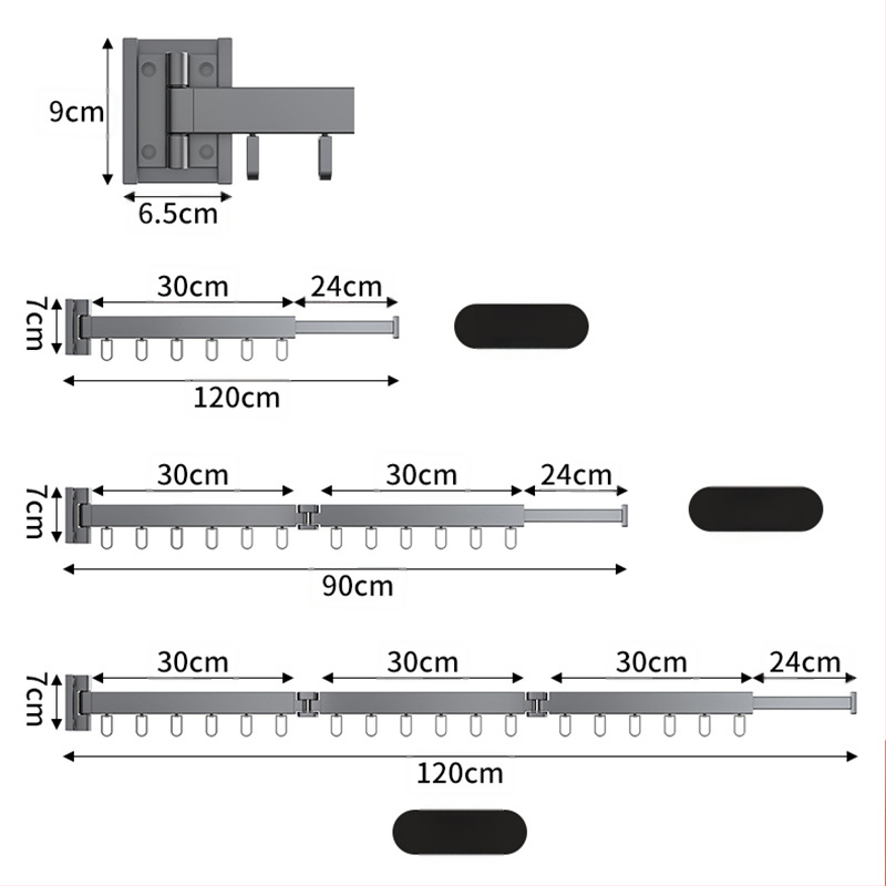 Телескопичен сгъваем сушилен прът, алуминиева сплав, модерен минималистичен стил, за баня и балкон