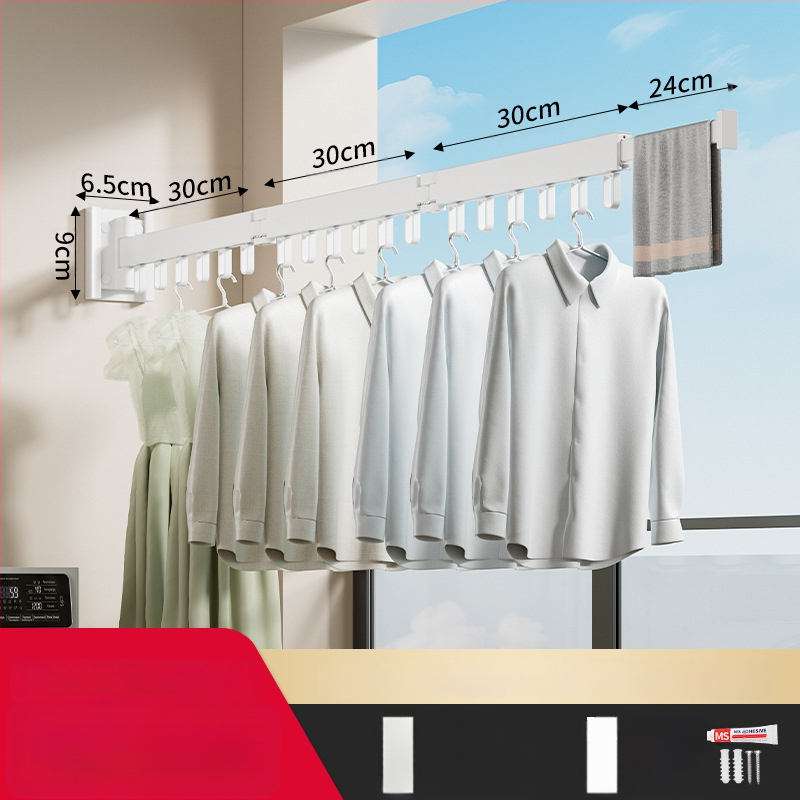 Телескопичен сгъваем сушилен прът, алуминиева сплав, модерен минималистичен стил, за баня и балкон