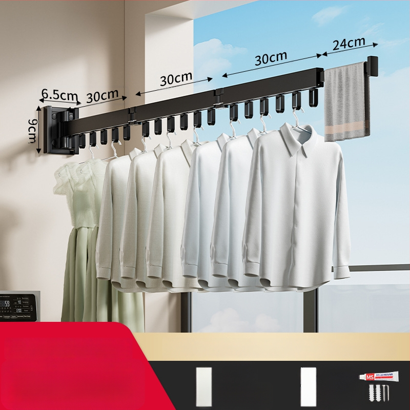 Телескопичен сгъваем сушилен прът, алуминиева сплав, модерен минималистичен стил, за баня и балкон