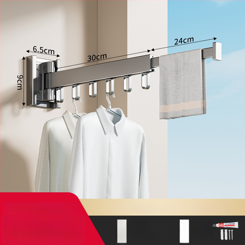 Телескопичен сгъваем сушилен прът, алуминиева сплав, модерен минималистичен стил, за баня и балкон