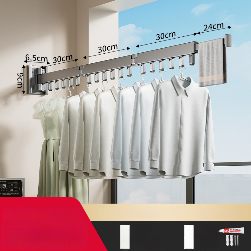 Телескопичен сгъваем сушилен прът, алуминиева сплав, модерен минималистичен стил, за баня и балкон