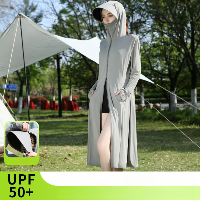 Γυναικεία μπλούζα UV προστασίας, μακριά για καλοκαίρι, ύφασμα πολυεστέρα, περιεκτικότητα 81–95%, απλός μακρύς σχεδιασμός, καλοκαίρι 2025
