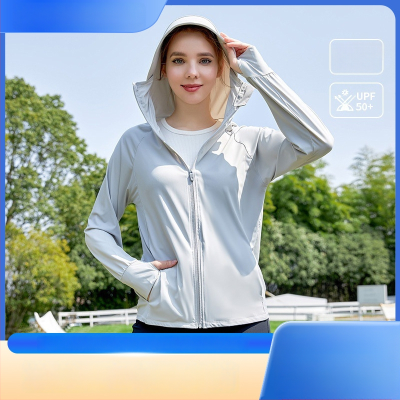 Bluza feminină cu protecție solară din nylon, senzație răcoroasă, croială slim, mâneci lungi, subțire și respirabilă, UPF50+, stil Harajuku
