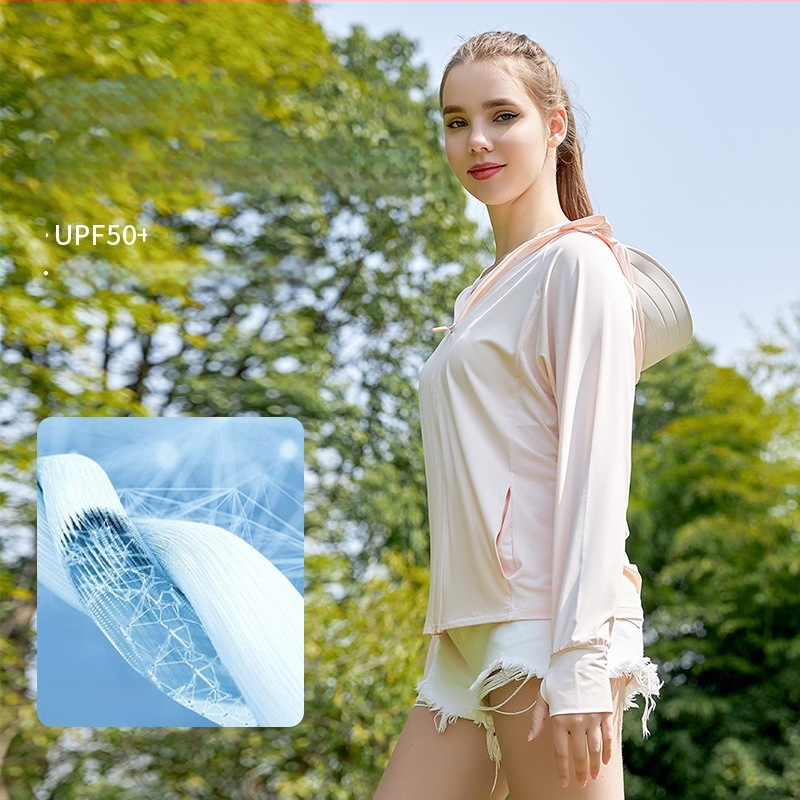 Bluza feminină cu protecție solară din nylon, senzație răcoroasă, croială slim, mâneci lungi, subțire și respirabilă, UPF50+, stil Harajuku