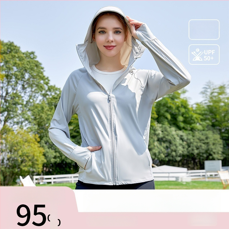 Bluza feminină cu protecție solară din nylon, senzație răcoroasă, croială slim, mâneci lungi, subțire și respirabilă, UPF50+, stil Harajuku