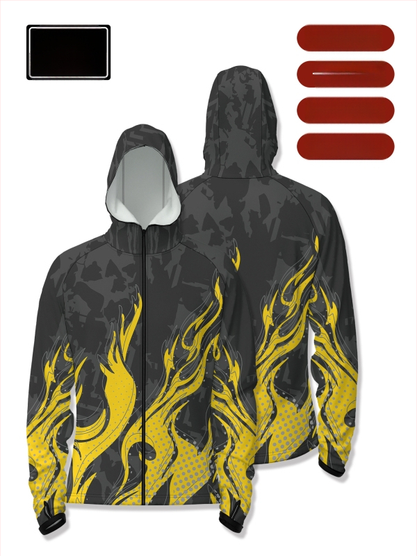 Cămașă de pescuit outdoor cu glugă, fermoar în față, uscare rapidă, croială slim, 100% poliester