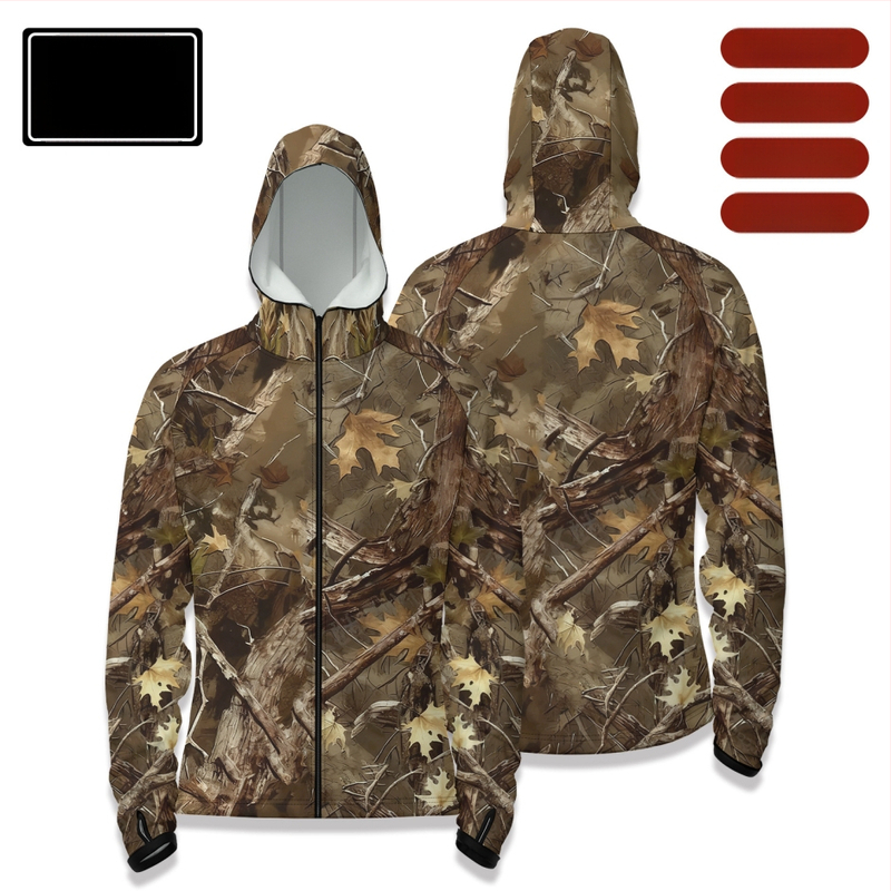 Cămașă de pescuit outdoor cu glugă, fermoar în față, uscare rapidă, croială slim, 100% poliester