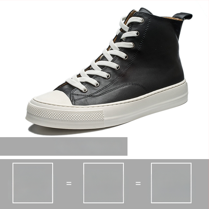 Ανδρικά δερμάτινα sneakers με μεσαίο ύψος, καλοκαιρινά, σε στυλ Κορεάτικο; Άνω μέρος: δέρμα πρώτης κατηγορίας; Σόλα: καουτσούκ; Ύψος: χαμηλό (1-3 cm); Κλείσιμο: κορδόνια; Χαρακτηριστικά: διαπνοή, ανθεκτικότητα, απορρόφηση κραδασμών