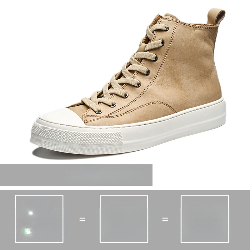 Ανδρικά δερμάτινα sneakers με μεσαίο ύψος, καλοκαιρινά, σε στυλ Κορεάτικο; Άνω μέρος: δέρμα πρώτης κατηγορίας; Σόλα: καουτσούκ; Ύψος: χαμηλό (1-3 cm); Κλείσιμο: κορδόνια; Χαρακτηριστικά: διαπνοή, ανθεκτικότητα, απορρόφηση κραδασμών