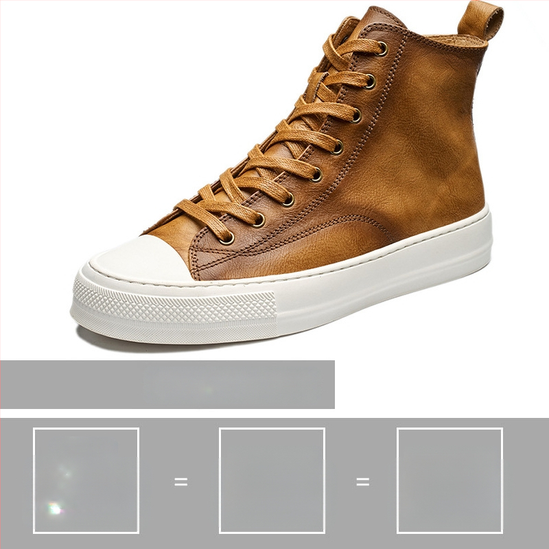 Ανδρικά δερμάτινα sneakers με μεσαίο ύψος, καλοκαιρινά, σε στυλ Κορεάτικο; Άνω μέρος: δέρμα πρώτης κατηγορίας; Σόλα: καουτσούκ; Ύψος: χαμηλό (1-3 cm); Κλείσιμο: κορδόνια; Χαρακτηριστικά: διαπνοή, ανθεκτικότητα, απορρόφηση κραδασμών