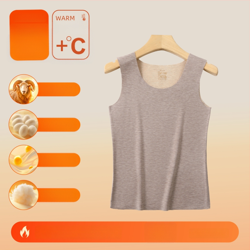 Vestă termică din material acrilic, cald, fără cusături, guler rotund